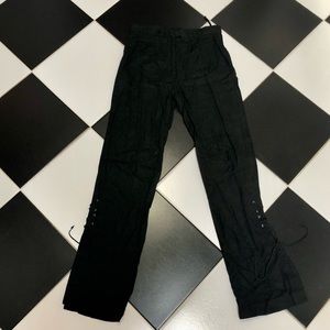 Vintage 90s Biaggini Black Linen Flare Pants Lace Up Hem Bell Bottoms Y2K Summer